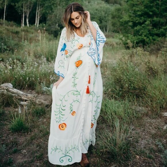 5⭐️ Favorite Amelia Embroidery Maternity Gown, Maternity Baby Bump Maxi Dress - Picture 4 of 16